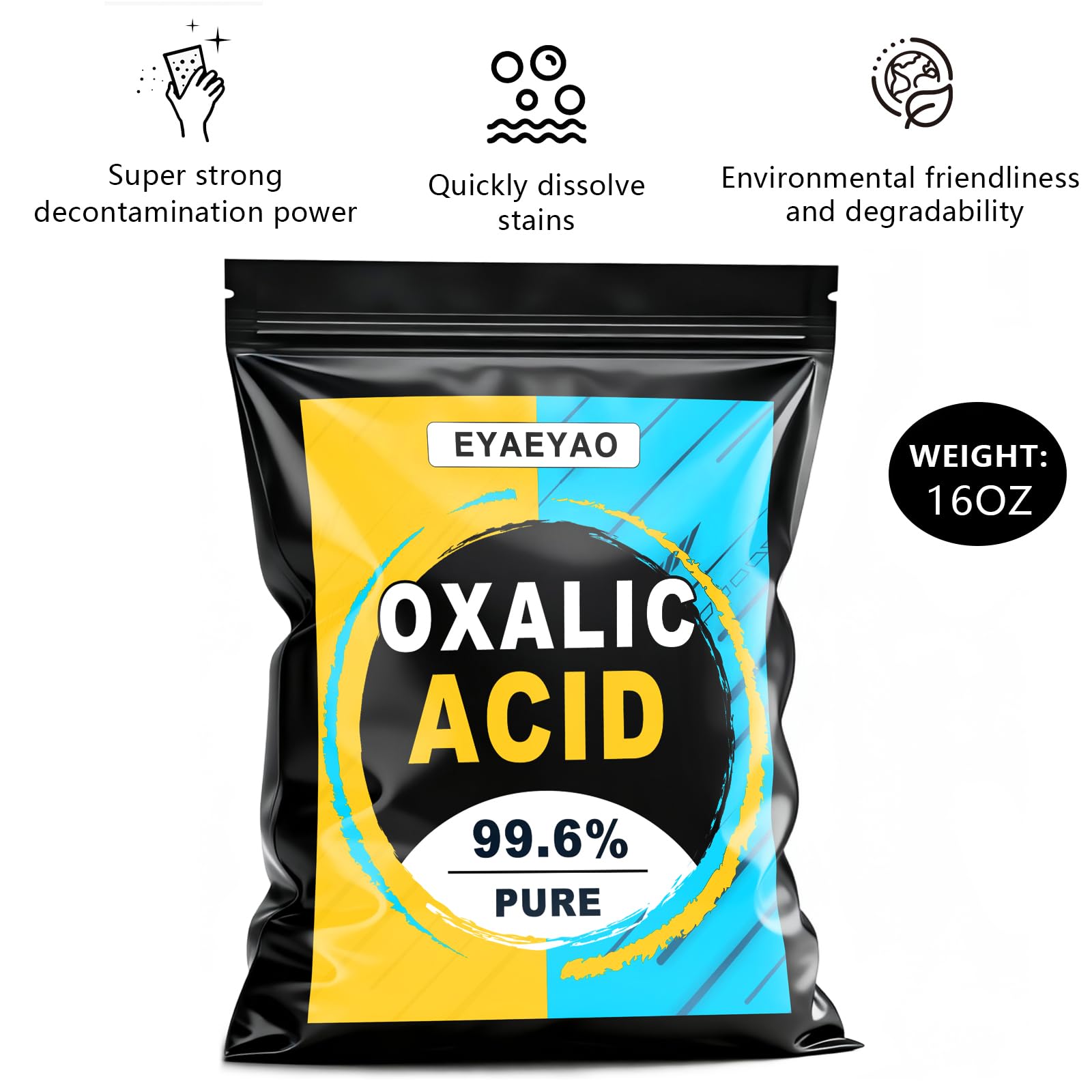 Eyaeyao Oxalic Acid 99.6% Pure - 16 oz (1 lb) - Rust Remover, Wood Bleach & Cleaner - Stainless Steel Cleaner, Deck Restorer - Highly Effective