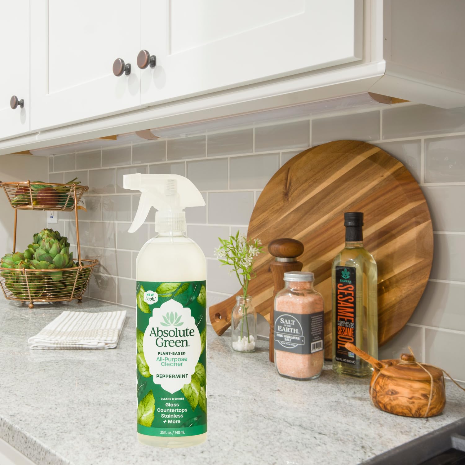Absolute Green All Purpose Cleaner Spray, Non-Toxic, Kitchen, Bathroom, Countertop, Windows, Safe around Kids and Pets, Natural Peppermint Scent, 25