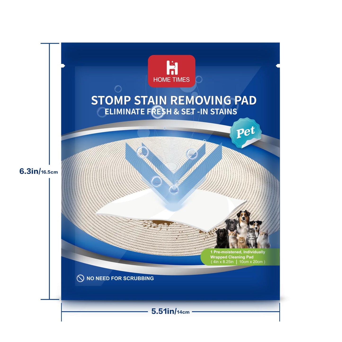 Home Times Carpet Cleaning Wet Wipes, Pet Lifting Pads + Oxy for Stain Removal on Carpet & Area Rug Cleaning, 10 Count(Pack of 1)