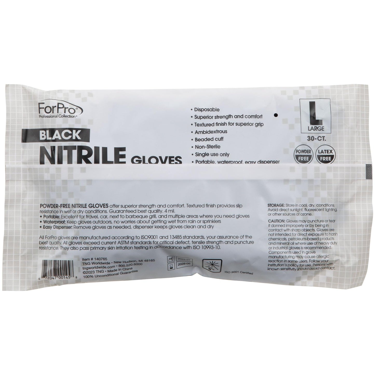 ForPro Professional Collection Disposable Nitrile Gloves, Chemical Resistant, Powder-Free, Latex-Free, Non-Sterile, Food Safe, 4 Mil, Black, Large