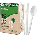 BIOCEAN 100% Compostable No Plastic Utensils - Heavy Duty Eco-Friendly Flatware for Lounge, Party, Wedding, BBQ, Picnic, Camping [Utensils Set, 360
