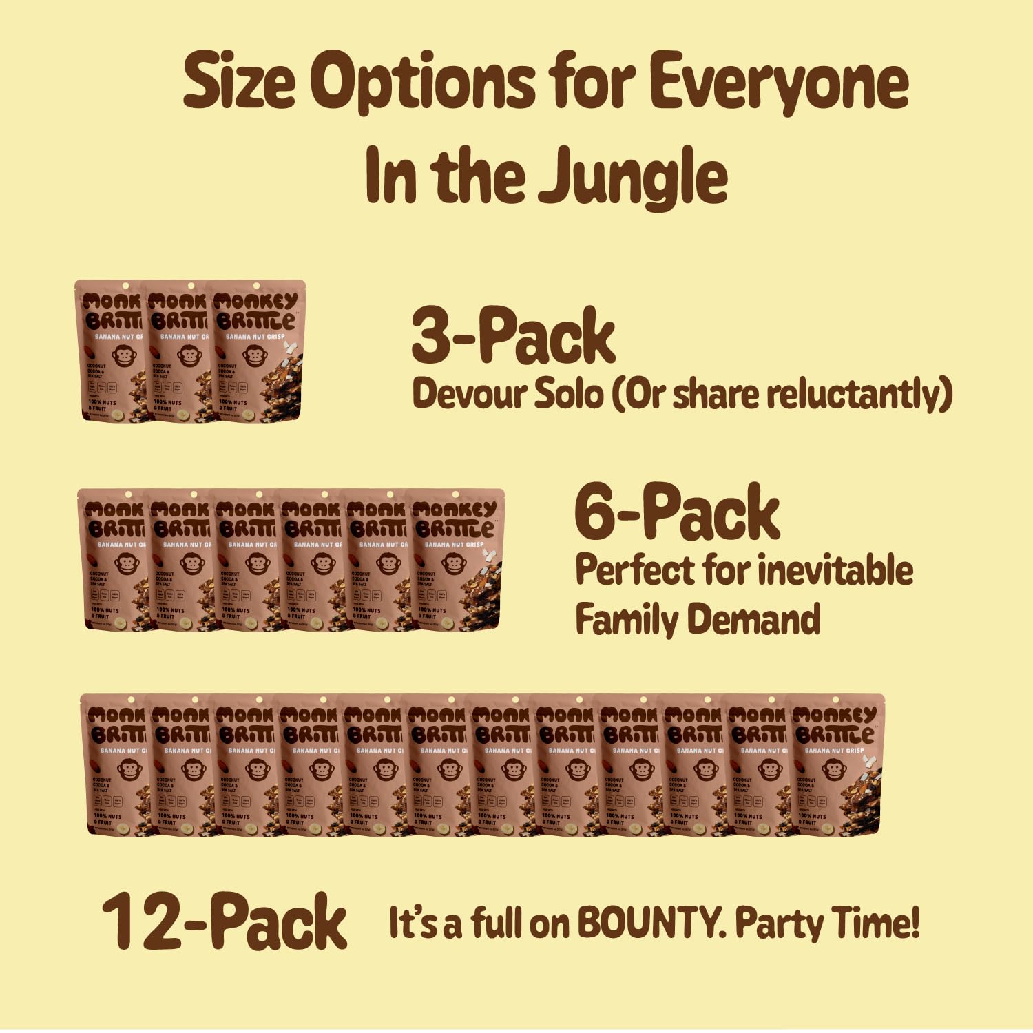 Monkey Brittle Healthy Snacks, Crispy Plant-Based Treats for Kids & Adults, Vegan & Gluten-Free, All-Natural Snack for School, Sports, Camping