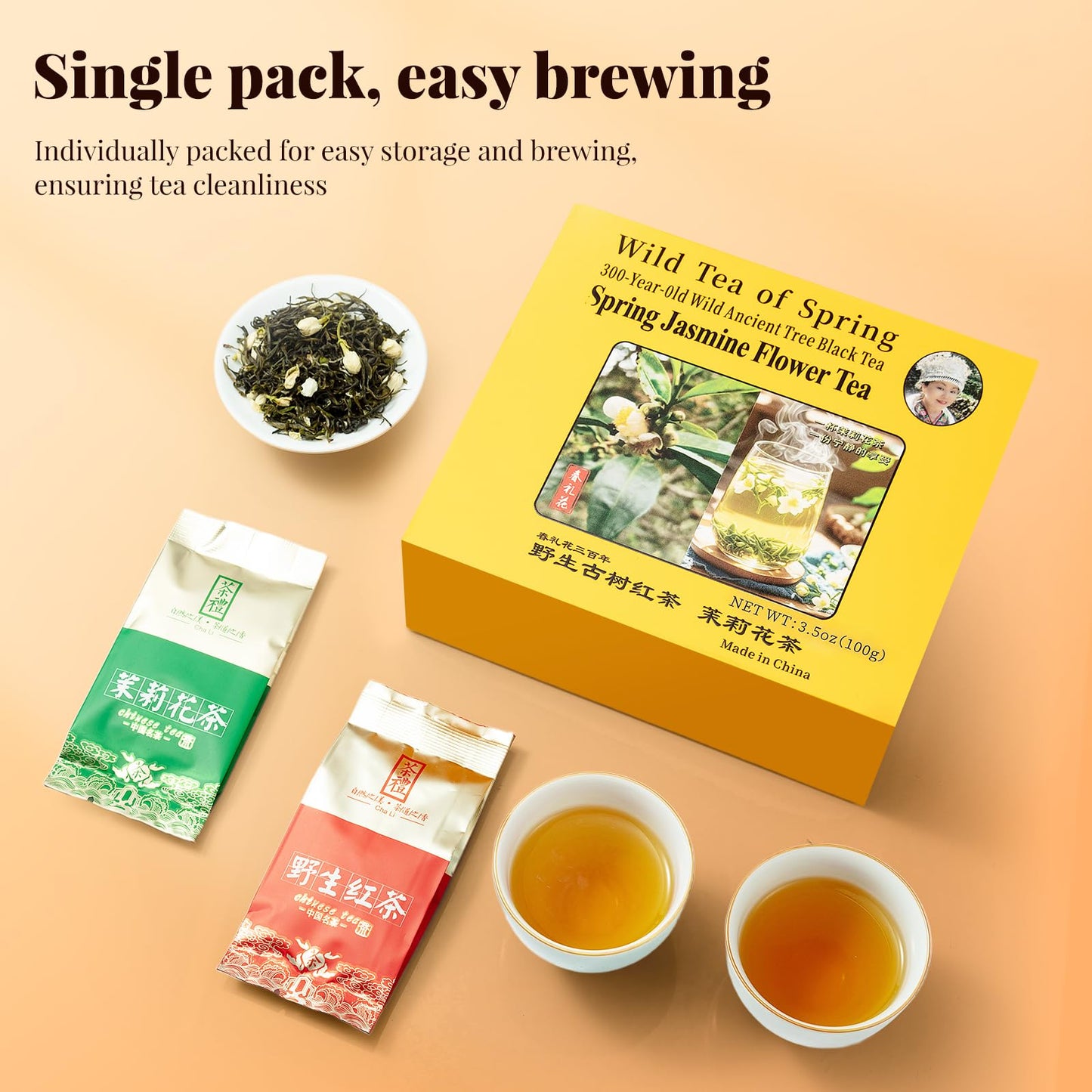 The Spring Tea Premium Grade Ancient Tree Black Tea & Jasmine Tea From Wild 300+ Year Old Tree, Loose Leaf with Dual Tea Collection, Just harvested