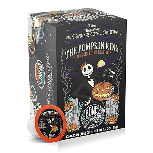 Bones Coffee Company Pumpkin King, Pumpkin Pecan Praline Flavored Coffee Pods, Low Acid Medium Roast Single-Serve Bones Cups for K-Cups Coffee Maker