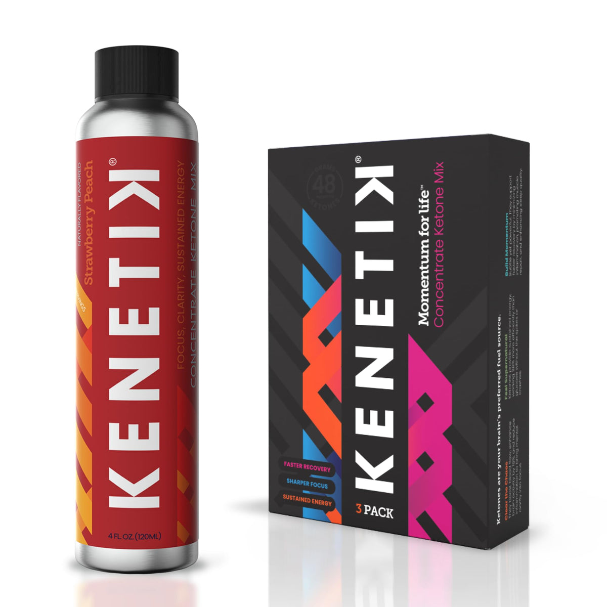 KENETIK Caffeine-Free Focus Drink 4oz Concentrate, Strawberry Peach, 3-Pack