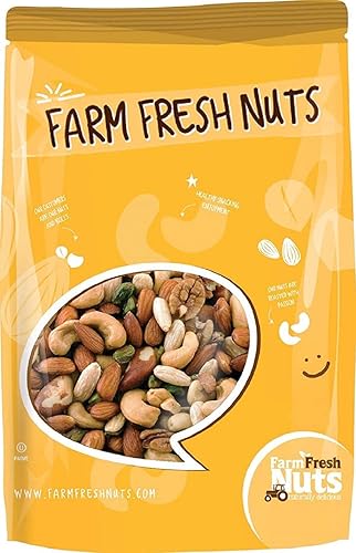 Dry Roasted Deluxe Mixed Nuts with Himalayan Salt (1 Lb.) - A Super Tasty Mix of Almonds, Brazil Nuts, Cashews, Pecans & Pistachios - Farm Fresh Nuts