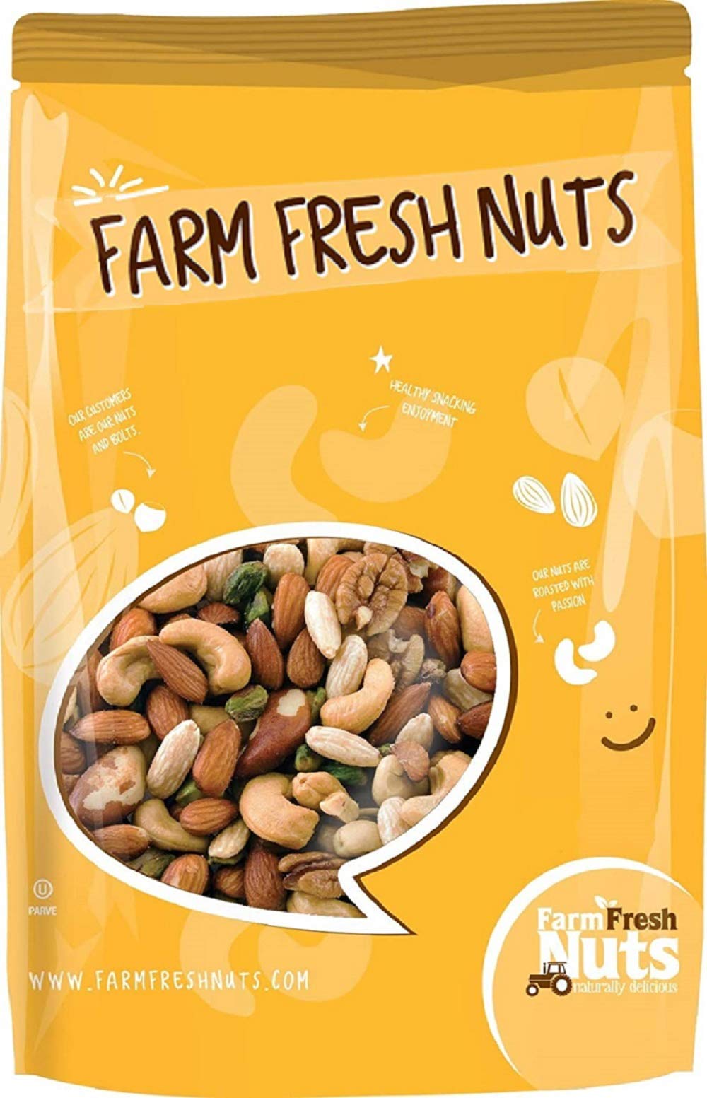 Dry Roasted Deluxe Mixed Nuts with Himalayan Salt (1 Lb.) - A Super Tasty Mix of Almonds, Brazil Nuts, Cashews, Pecans & Pistachios - Farm Fresh Nuts