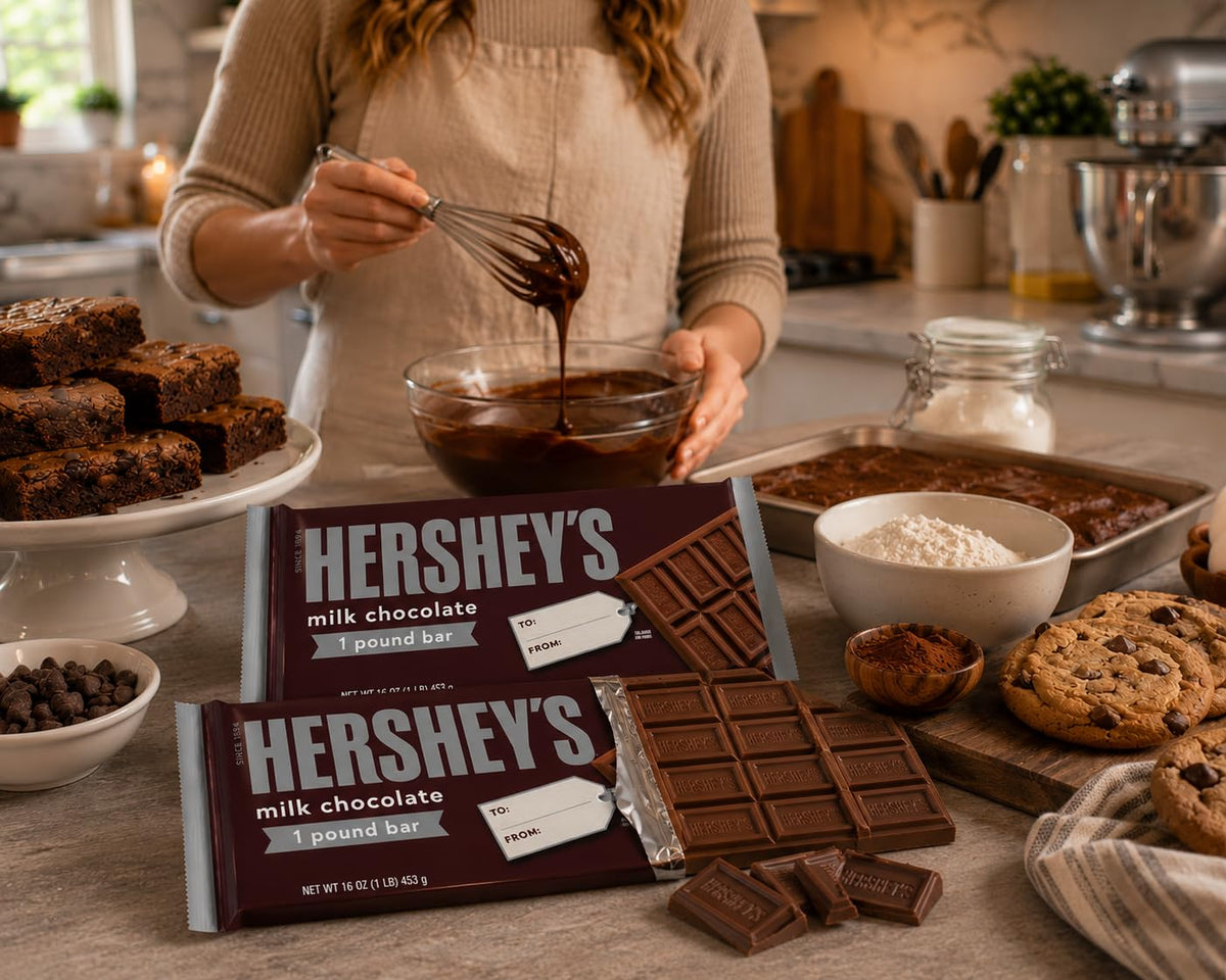 HERSHEY'S Milk Chocolate Candy Gift Bars, 1 Pound Large Chocolate Bars, 6 Pack Bulk Chocolate Candy - Classic Creamy Milk Chocolate Sharing Bars