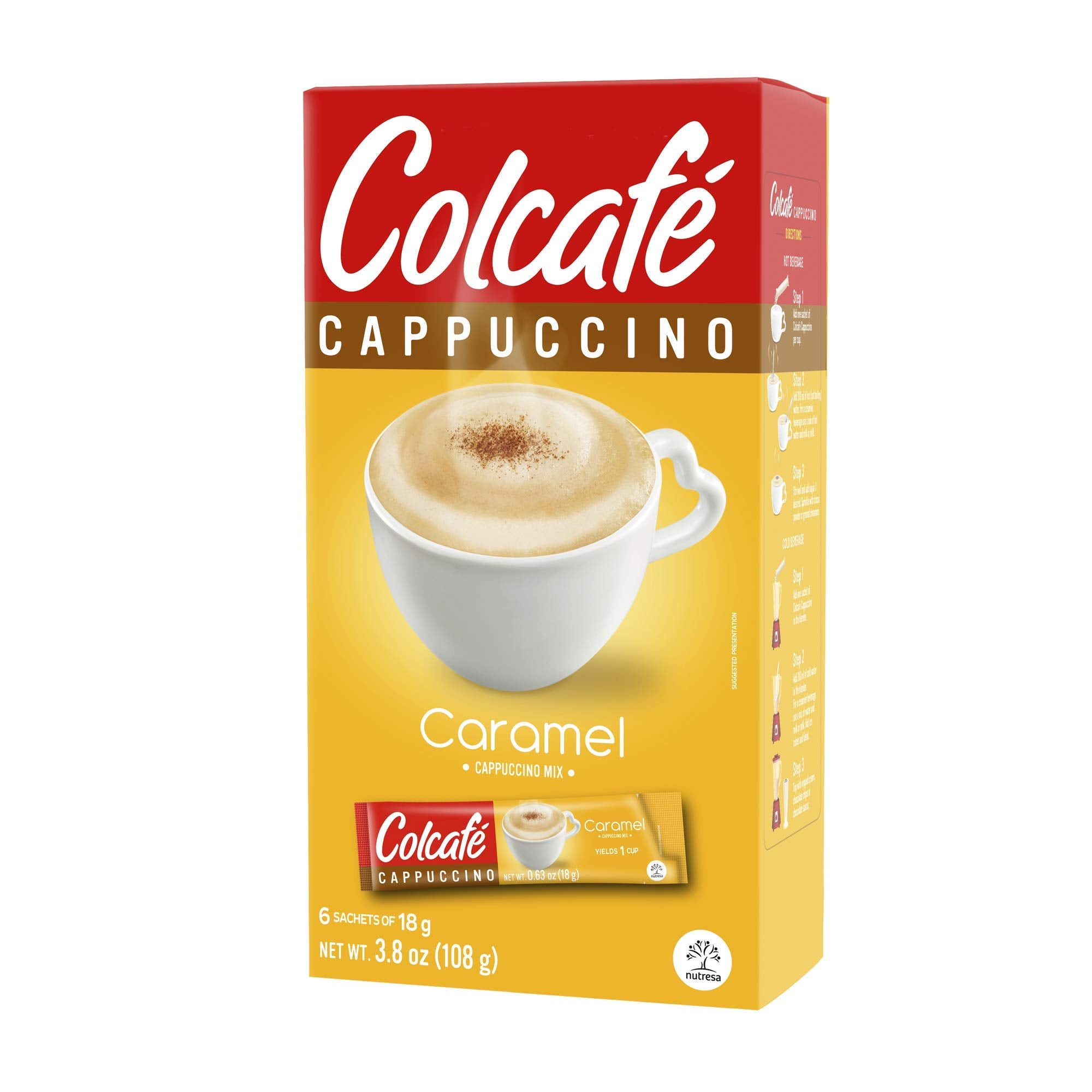 Colcafé Caramel Cappuccino Instant Mix | Convenient & Portable Packs | 100% Colombian Coffee | Make Hot or Cold | 6 Count (Pack of 2)