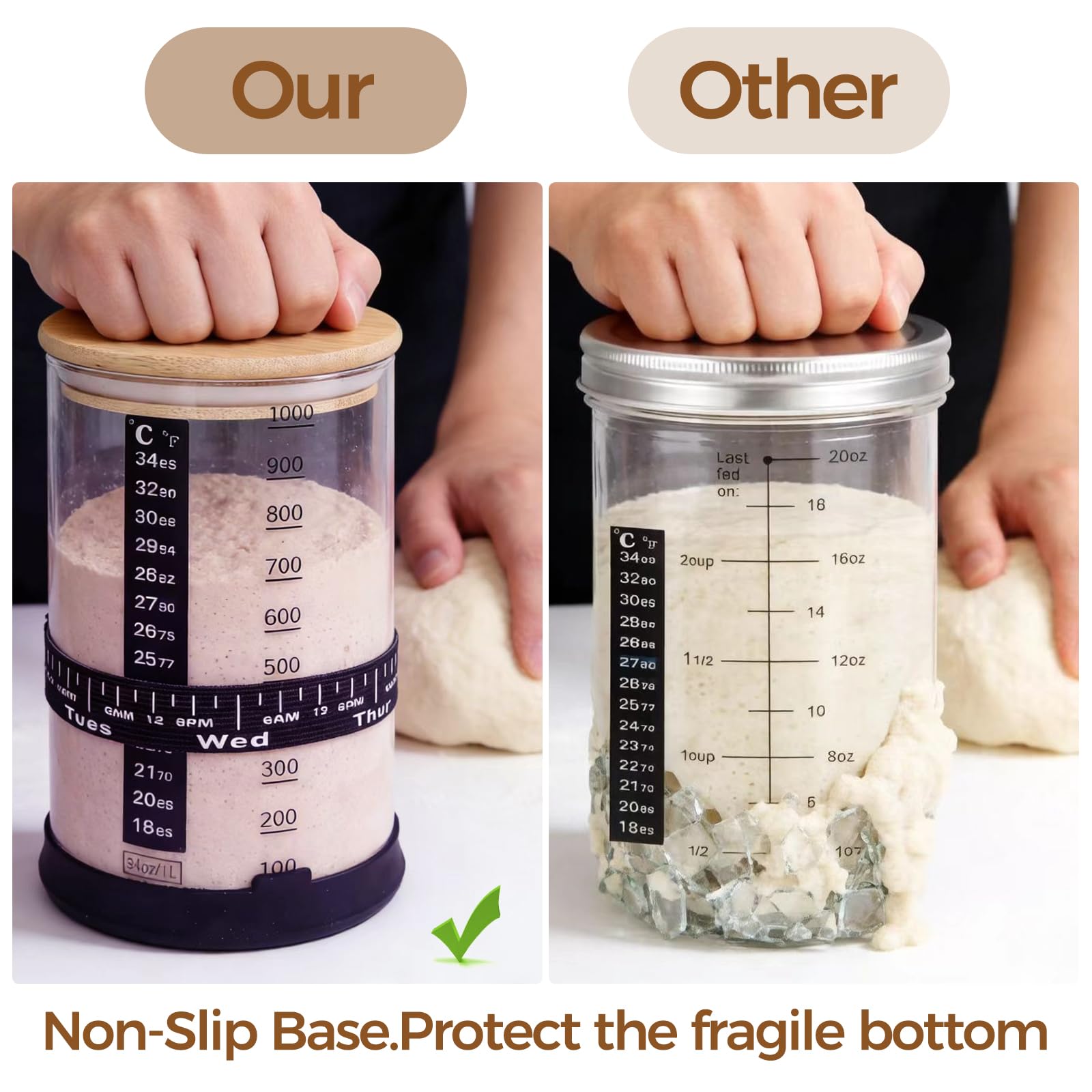 BRIRILINE Pro Sourdough Bread Starter Kit - 34 oz sourdough jar with 5 unique features for the perfect sour dough bread & sourdough starter kit