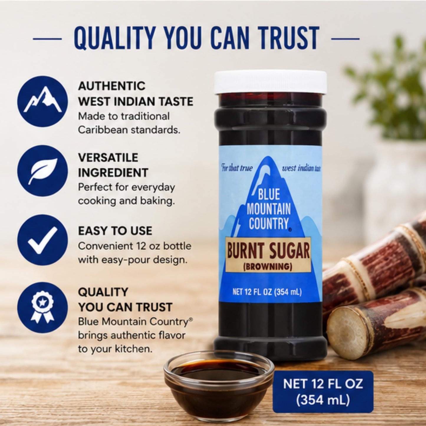 Blue Mountain Country Browning (Burnt Sugar) - 12 oz Bottle | Traditional Jamaican Flavoring & Coloring for Stews, Sauces, Gravies & Baking