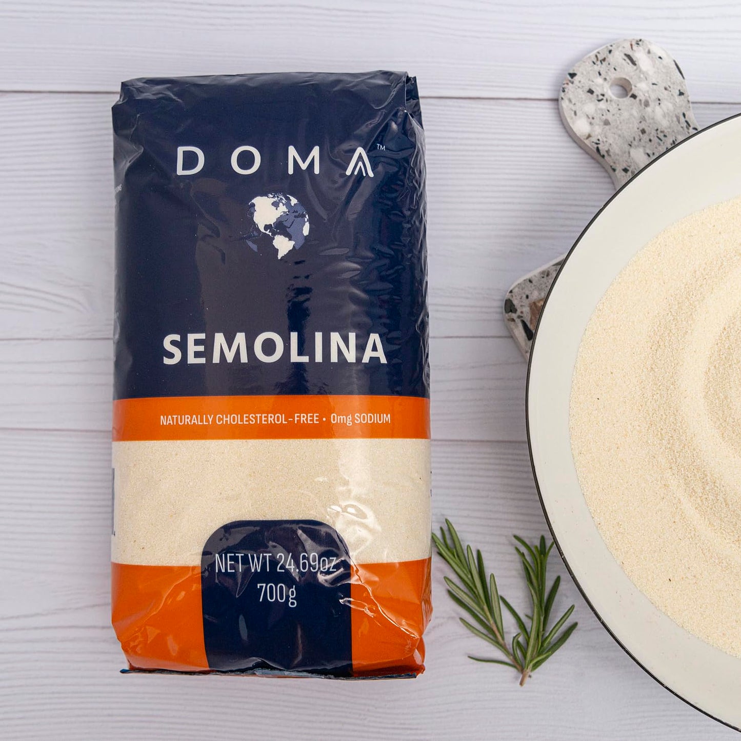 DOMA Semolina Flour 3.08lb (2x1.54lb) - Larger Granules Better Hold Sauces & Seasonings, Non-GMO, for Pizza, Pasta, Porridge, Bread, Pudding