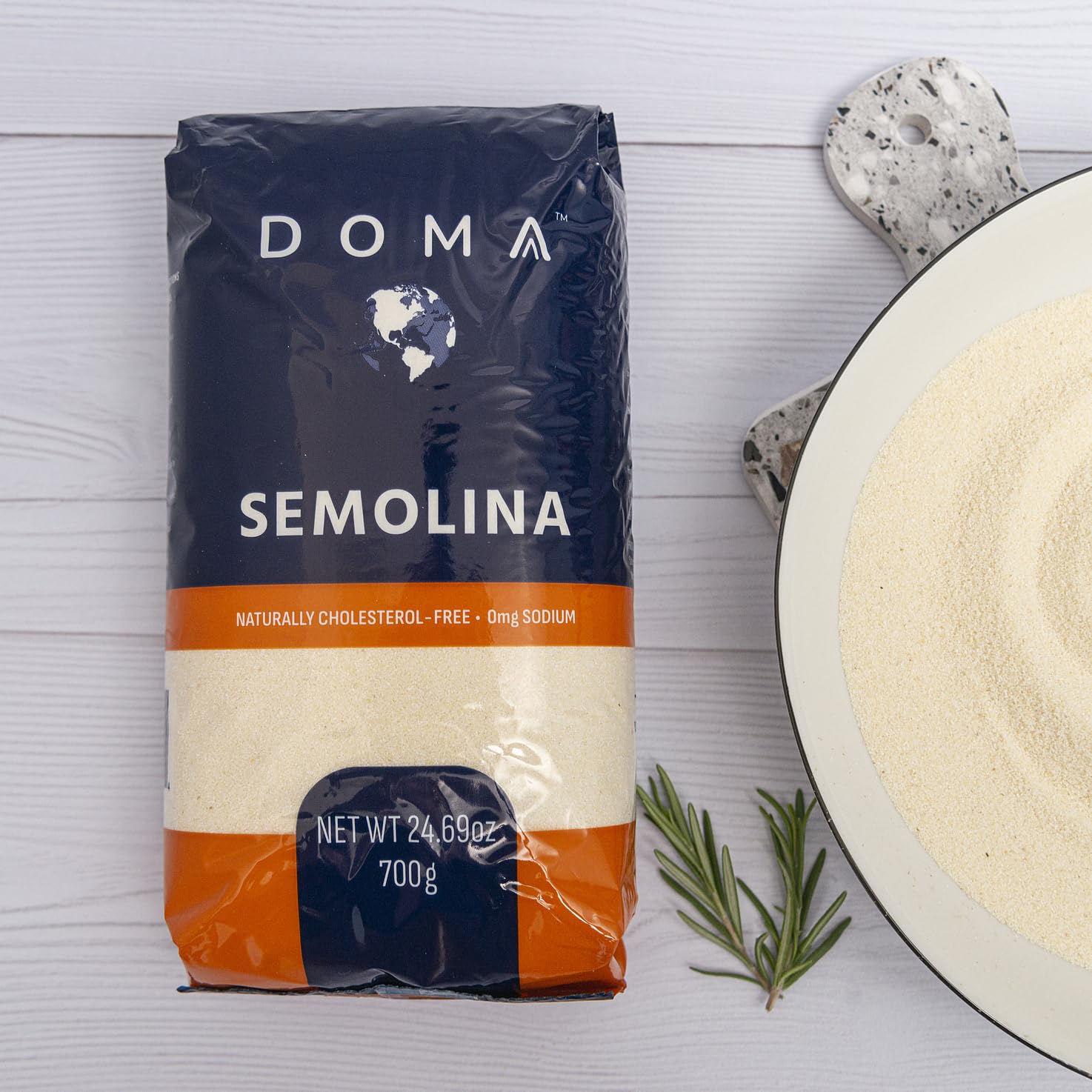DOMA Semolina Flour 3.08lb (2x1.54lb) - Larger Granules Better Hold Sauces & Seasonings, Non-GMO, for Pizza, Pasta, Porridge, Bread, Pudding