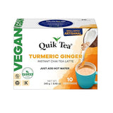QuikTea Instant Vegan Turmeric Ginger Chai Tea Latte - 10 Count, earthy turmeric glow with zesty ginger warmth, low Caffeine, No artificial colors