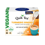 QuikTea Instant Vegan Turmeric Ginger Chai Tea Latte - 10 Count, earthy turmeric glow with zesty ginger warmth, low Caffeine, No artificial colors