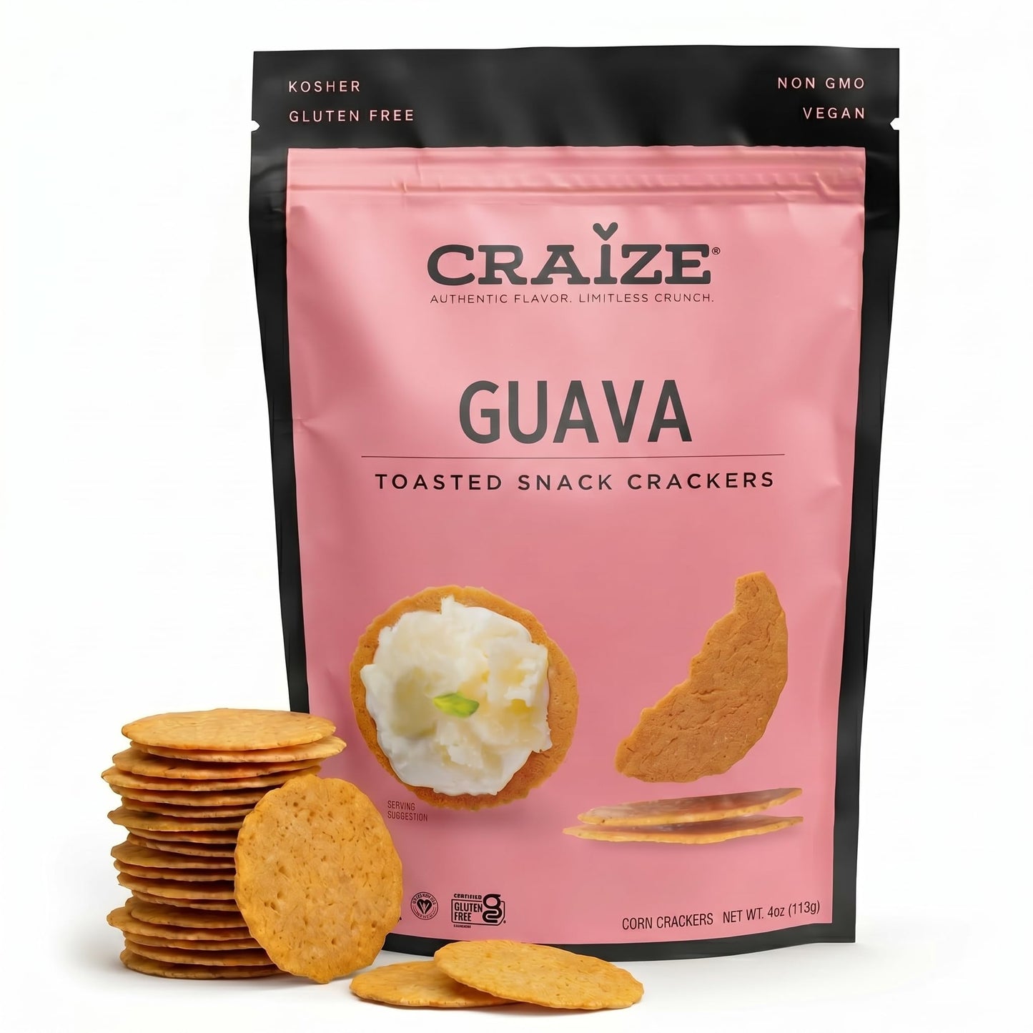 Craize Guava Crisps | Gluten Free, Vegan, Kosher, Toasted Corn Crackers | 4 oz each