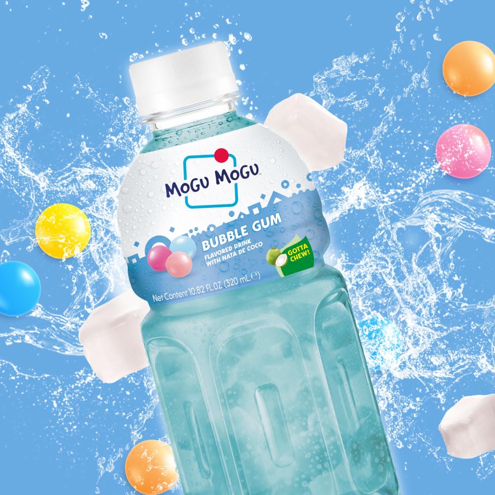 Mogu Mogu Drink Bubble Gum (6 Bottles) Delicious drinks made with nata de coco (coconut jelly). Fun chewable juice boxes for kids. Juice bottles made
