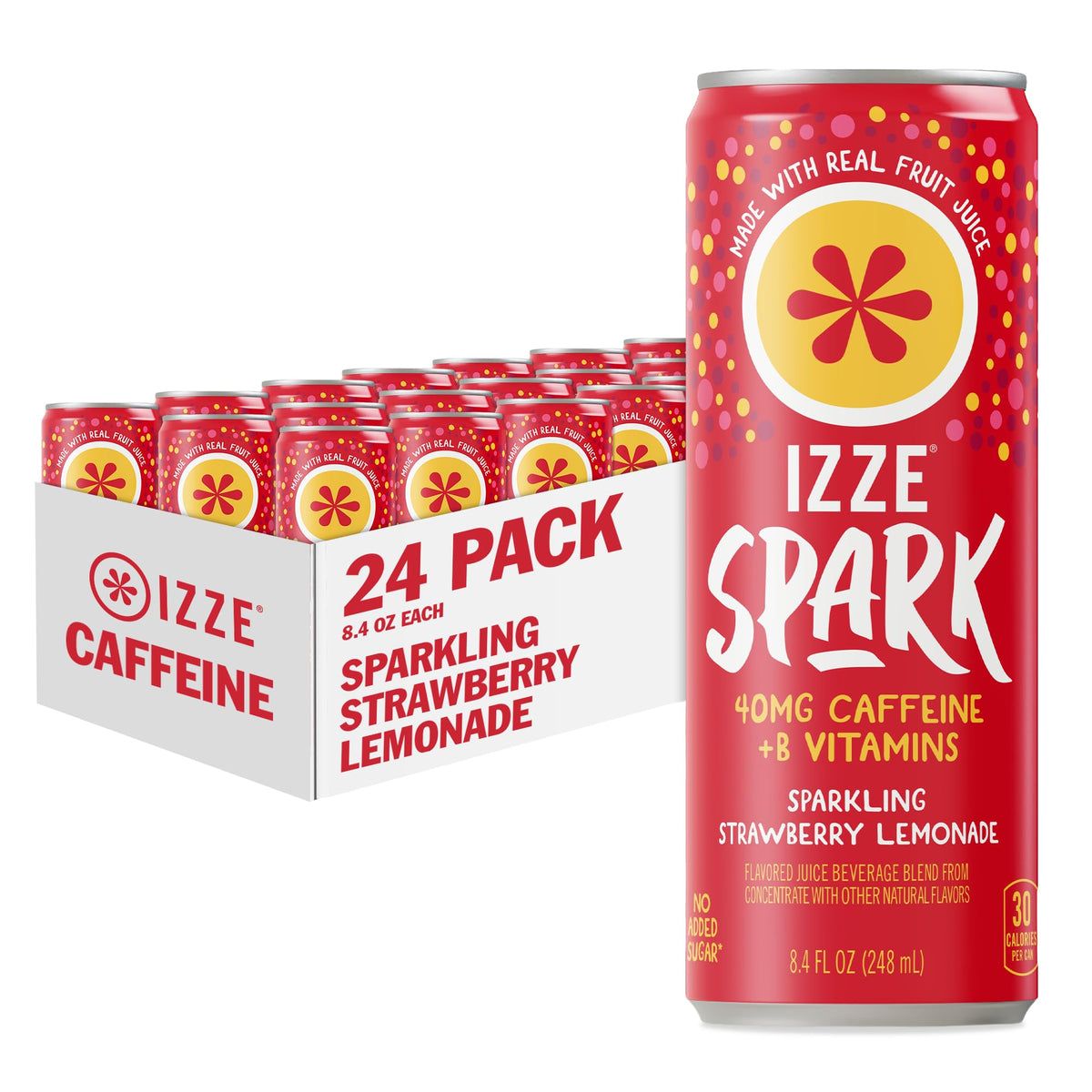 IZZE Spark Strawberry Lemonade with Caffeine, 24-pack, 8.4 fl oz cans