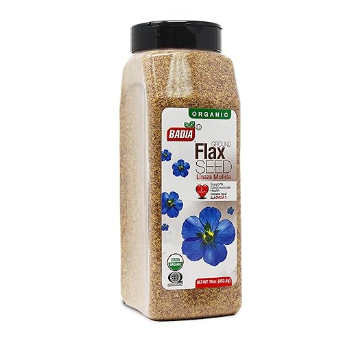 Badia Organic Ground Flax Seed, 16 oz - Superfood High in Fiber & Omega-3, Certified Organic, Non-GMO, Baking, Smoothies & Cooking