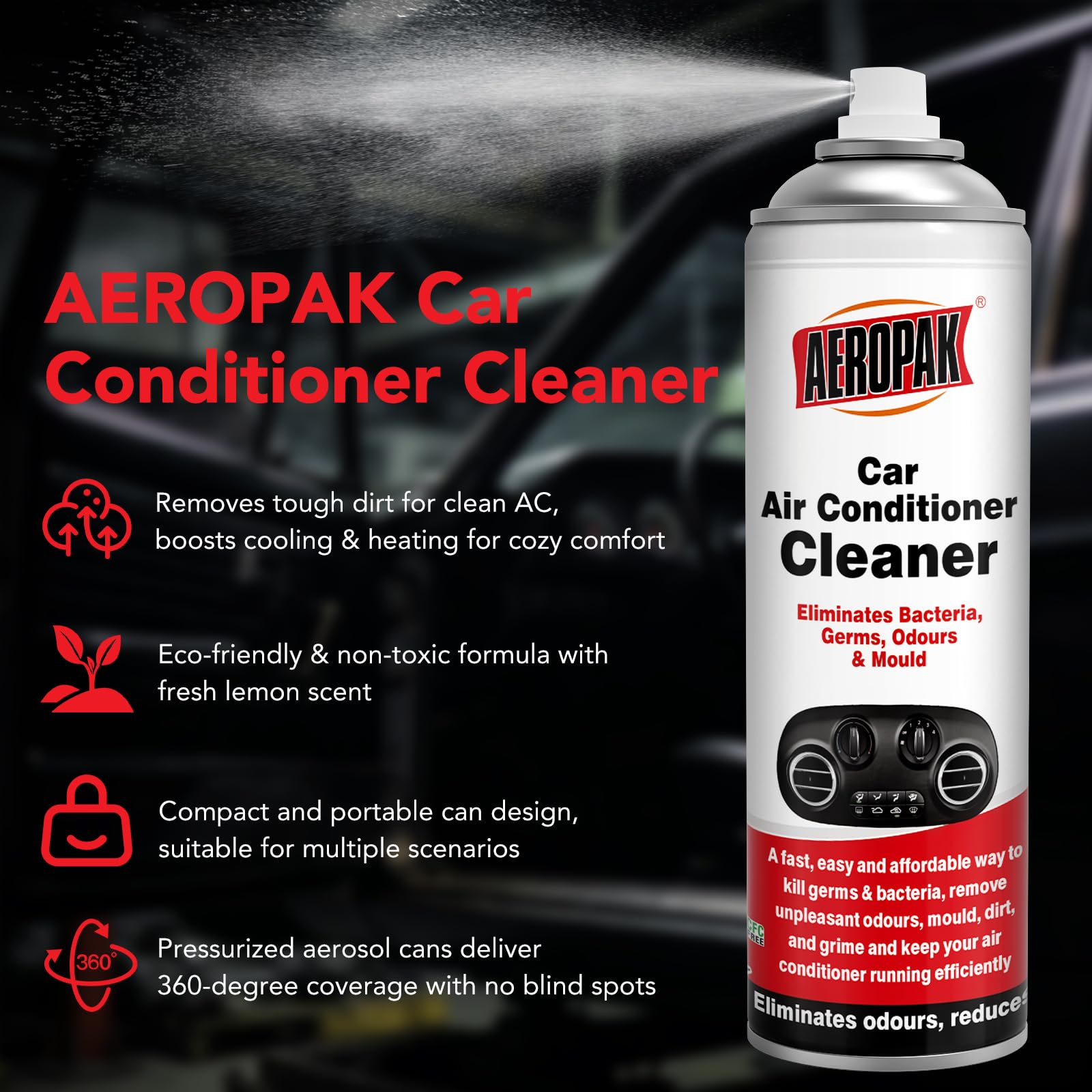 Aeropak AC Cleaner Spray, No Rinse Foaming Coil Cleaner for AC Evaporator & Condenser Coil, Heavy Duty Air Conditioner Cleaner for Window, Split & Car