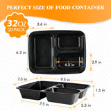 MUCHII 32 oz 3 Compartment Meal Prep Containers With Lids 20 Count To Go, Plastic Disposable Food Containers Microwave and Freezer Safe