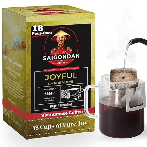 Joyful Pour Over Vietnamese Coffee - Saigondan Single Serve Coffee Sachets | Medium Roast 100% Arabica Bourbon | Instant Specialty Coffee for Travel