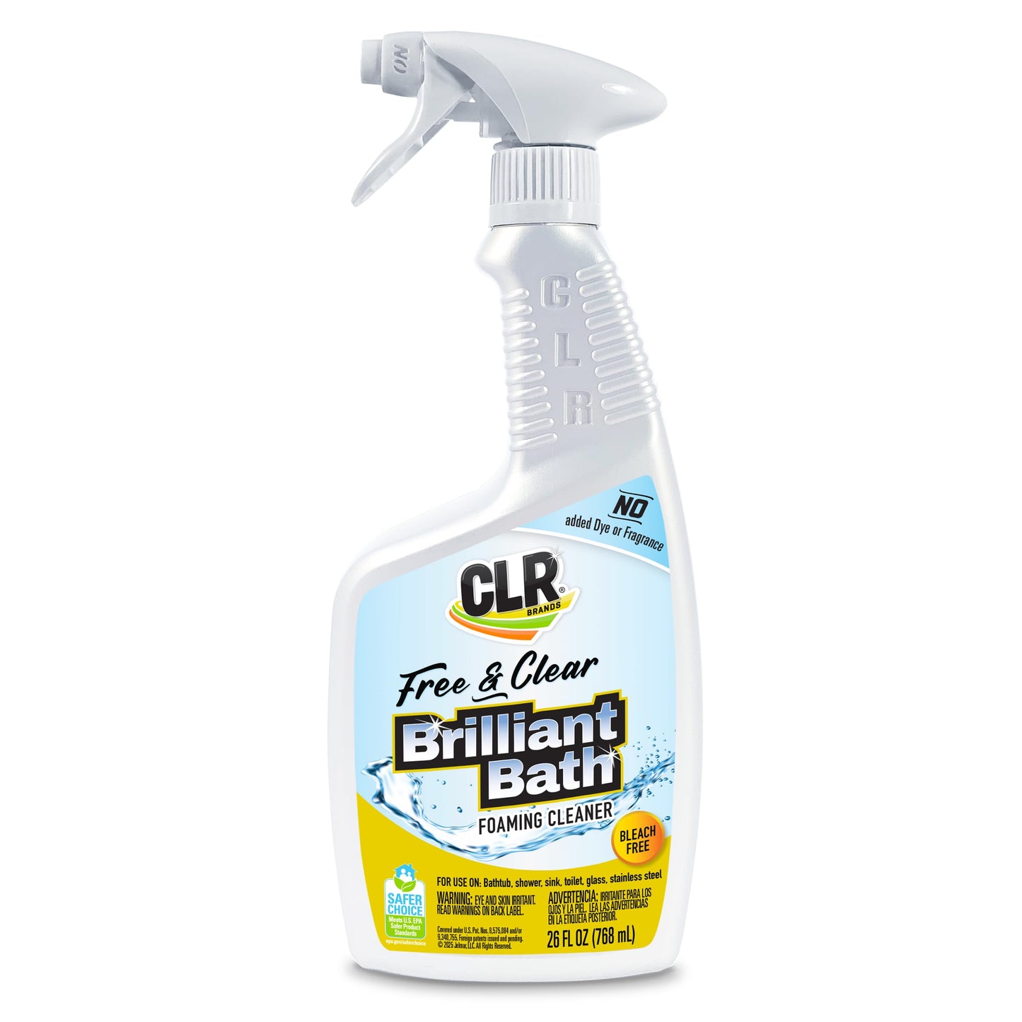 CLR Brands® Brilliant Bath Foaming Bathroom Cleaner Spray Free & Clear, No Added Dyes or Fragrances, Soap Scum and Hard Water Stain Remover, Use on