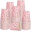 WYQJHKV Pink and Gold Paper Cups,9 oz Pink Disposable Cups,Gold Foil Dot Paper Cups for Birthday Wedding Party Supplies(50 Pcs)