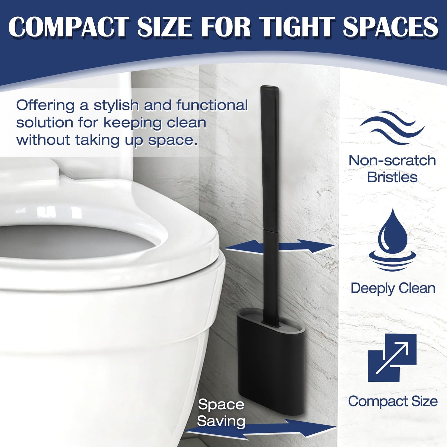 Pesilo Toilet Brush and Holder Set, Wall Mounted Toilet Bowl Brush Head with Silicone Bristles, 2 Pack Black Compact Size for Storage and Organization