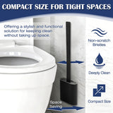 Pesilo Toilet Brush and Holder Set, Wall Mounted Toilet Bowl Brush Head with Silicone Bristles, 2 Pack Black Compact Size for Storage and Organization