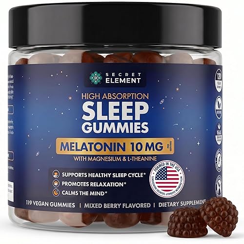 Mixed Berry Gummies with Melatonin 10mg, Magnesium & L-Theanine - Vegan, Non-GMO, Sugar Free