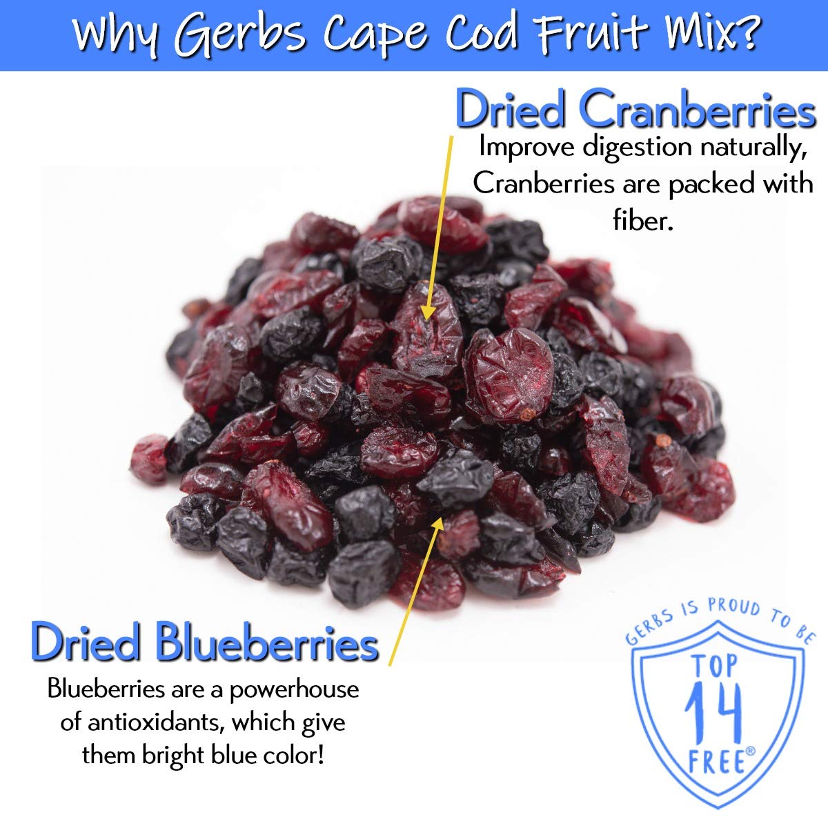 Gerbs Sweetened Blueberry & Cranberry Dried Fruit Snack Mix 2 lbs. | Unsulfured, No Preservatives, Resealable Bag | Naturally Sweet & Chewy with Tart
