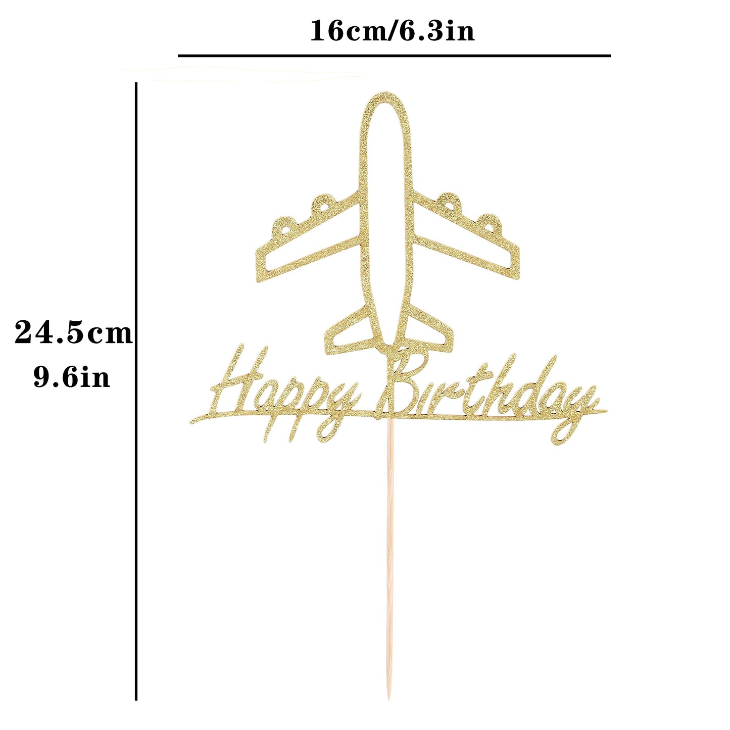 AHAORAY Airplane Cake Topper - Gold Glitter Cardboard Happy Birthday Airplane Themed Party Cake Decoration Supply - New Baby for Photo Booth Prop
