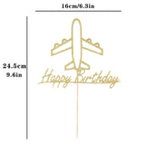 AHAORAY Airplane Cake Topper - Gold Glitter Cardboard Happy Birthday Airplane Themed Party Cake Decoration Supply - New Baby for Photo Booth Prop