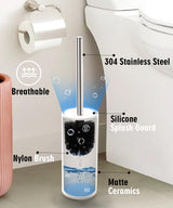 Viosuniu Matt White Ceramic Toilet Brush and Holder Set, Durable Bristles Non Scratch Toilet, Long Stainless Steel Handle, Freestanding Toilet Bowl