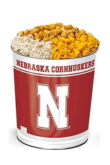 Colby Ridge 3 Way Football Popcorn Tin - White, Caramel, and Cheese Gourmet Craft Popped Gluten Free (3 Gallon - Nebraska)