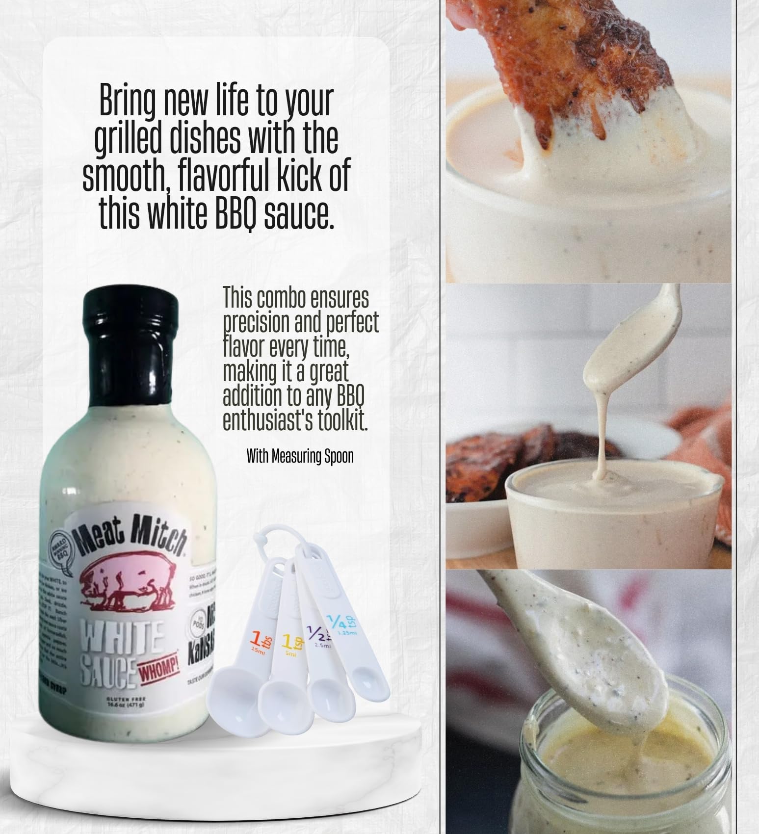 2x Meat Mitch White WHOMP BBQ Sauce 16.6 oz Bundle with Measuring Spoon - Creamy Horseradish-Style Sauce with Cayenne, Lemon, and Brown Sugar Flavor