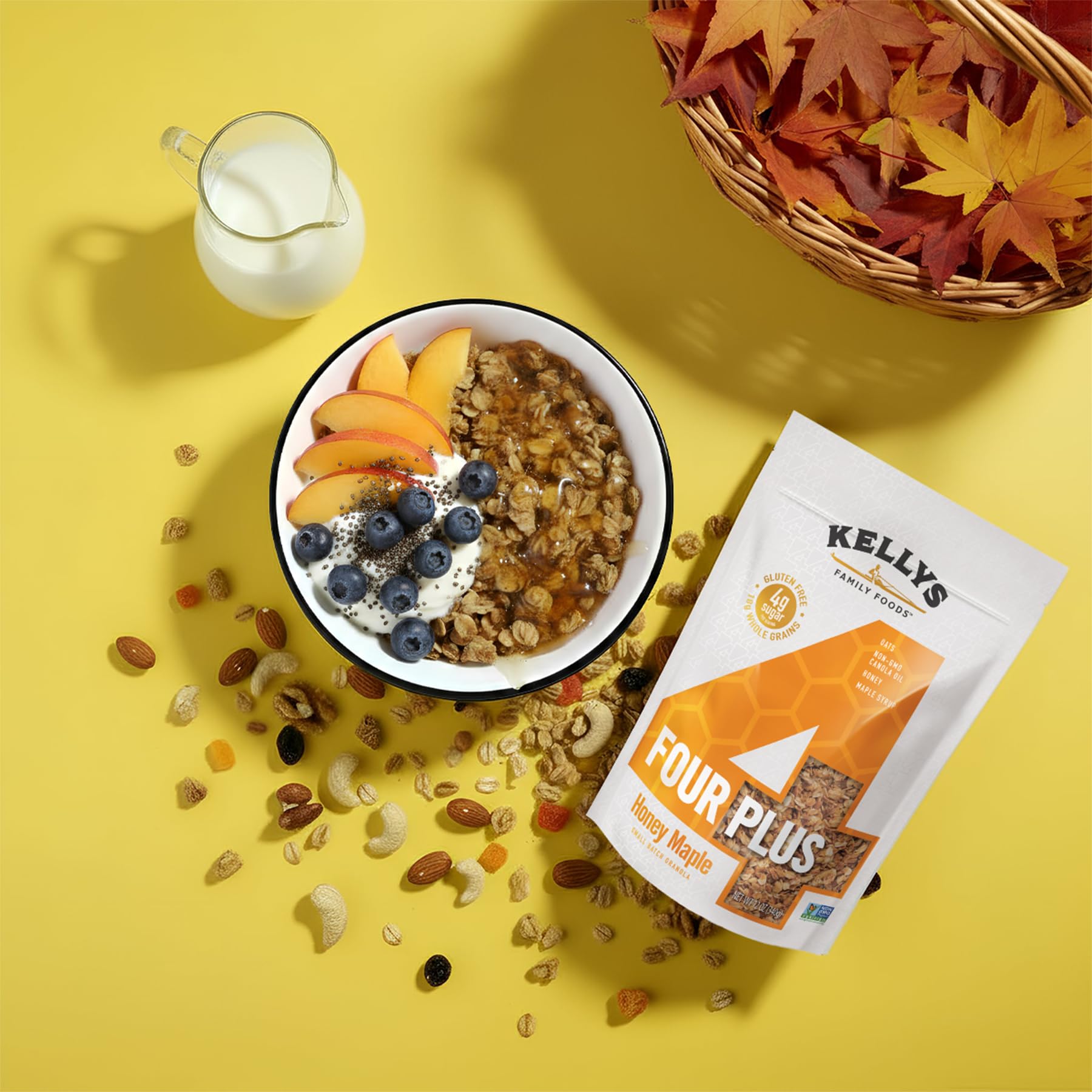 Kelly's Four Plus Granola Cereal | Honey Maple Healthy Granola for Yogurt | Hand Made Snacks for Breakfast - 12 oz