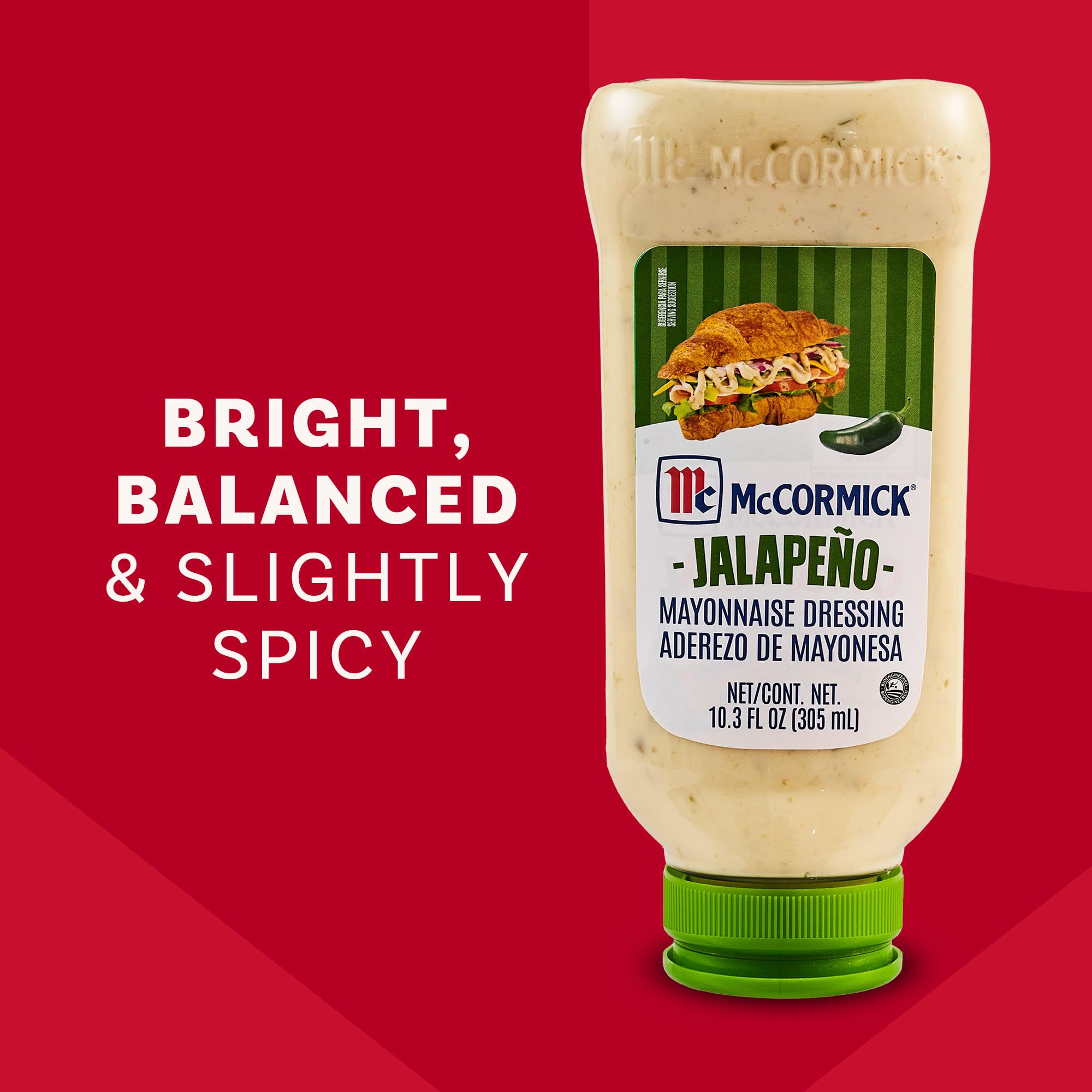 McCormick Mayonnaise Dressing, Jalapeño, A Smooth, Spicy Mayo That is a Great Addition to Sandwiches, Dips, Aioli, Cold Salads, Tacos, and More, 10.3