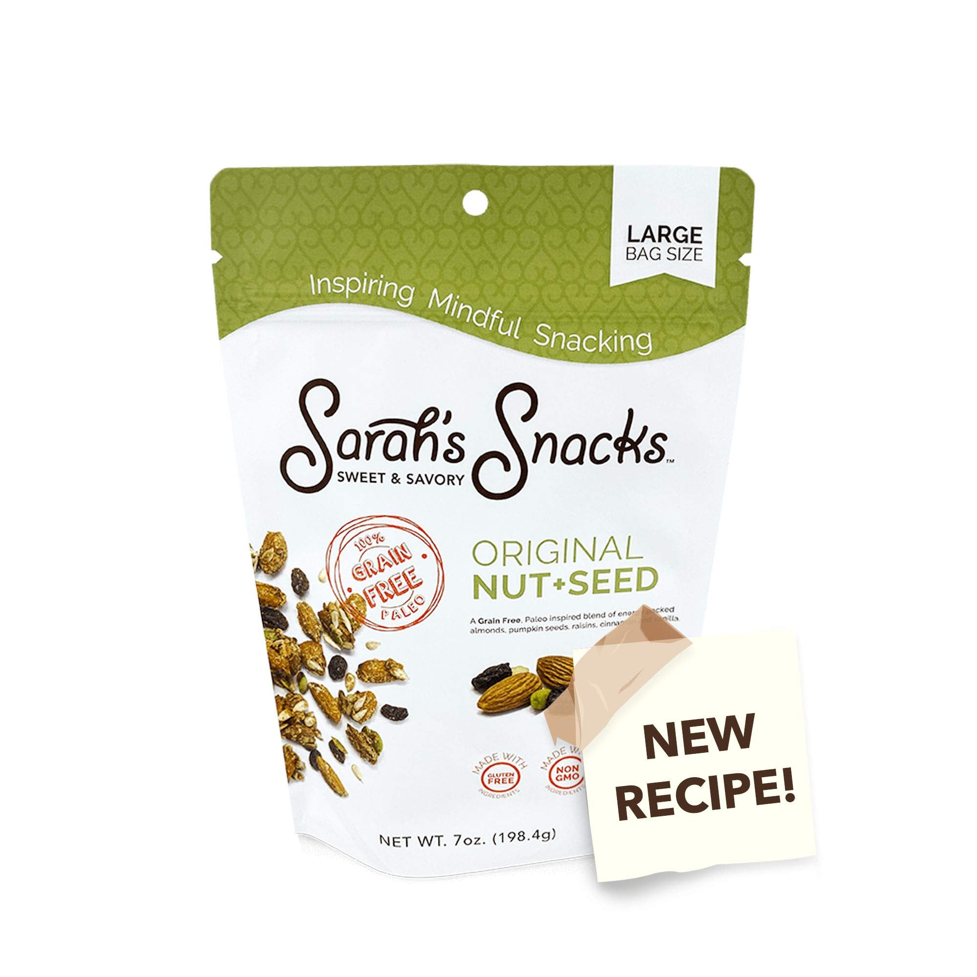 Original Nut and Seed Gluten and Grain Free Snack Mix, Dairy Free and Low Sugar Snacks, Non-GMO, Low Carb and Paleo Granola, 7 oz Bag - Sarah's Sweet