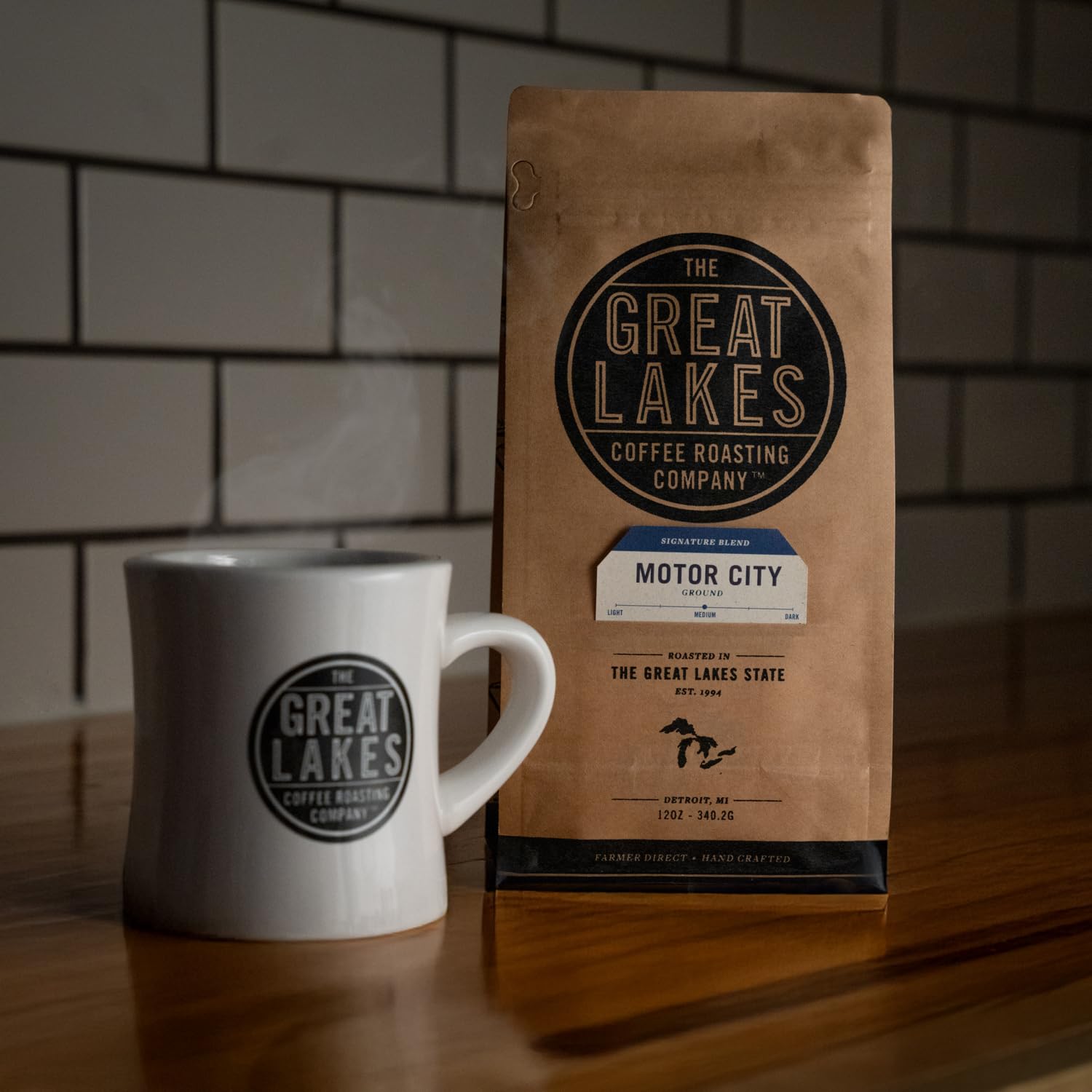Great Lakes Medium Roast Ground Coffee, Motor City Blend, Farmer Direct Sourced from Brazil, Columbia, and Guatemala,12 Ounces