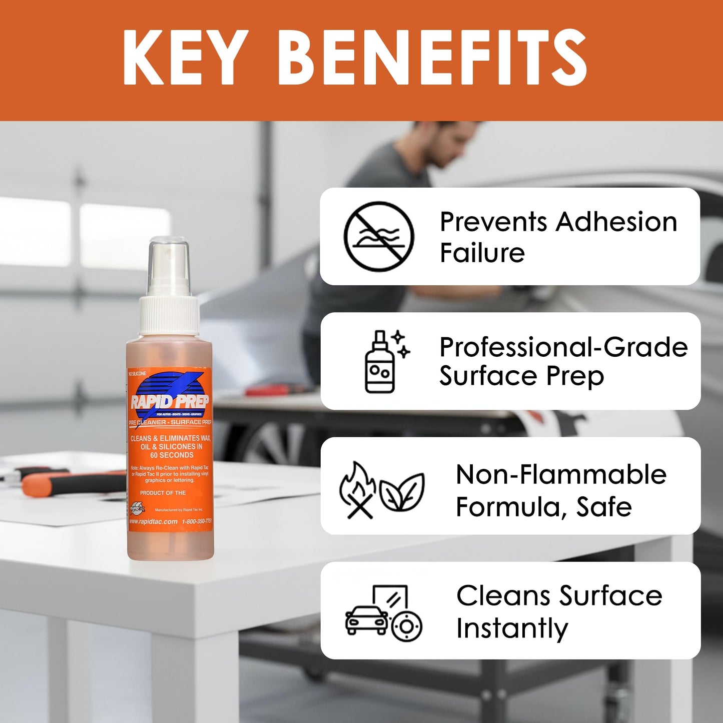Rapid Tac Rapid Prep Surface Cleaner 4 oz | Safe Water Based solution Removes Wax, Grease, Oil & Silicone Non-Flammable Formula Pre-Cleaning Paint