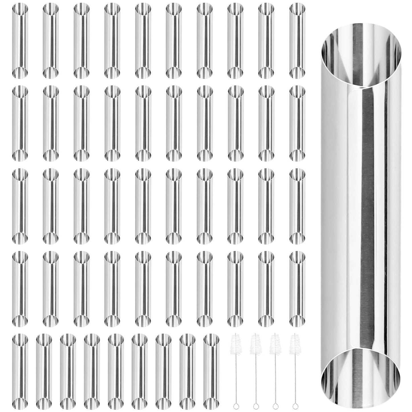 SEHOI 50 PCS Cannoli Tubes Molds, 5 Inch Non Stick Cannoli Tubes, Metal Cannoli Shells Tubes with 4 Cleaning Brushes, Stainless Steel Cone Cream Horn