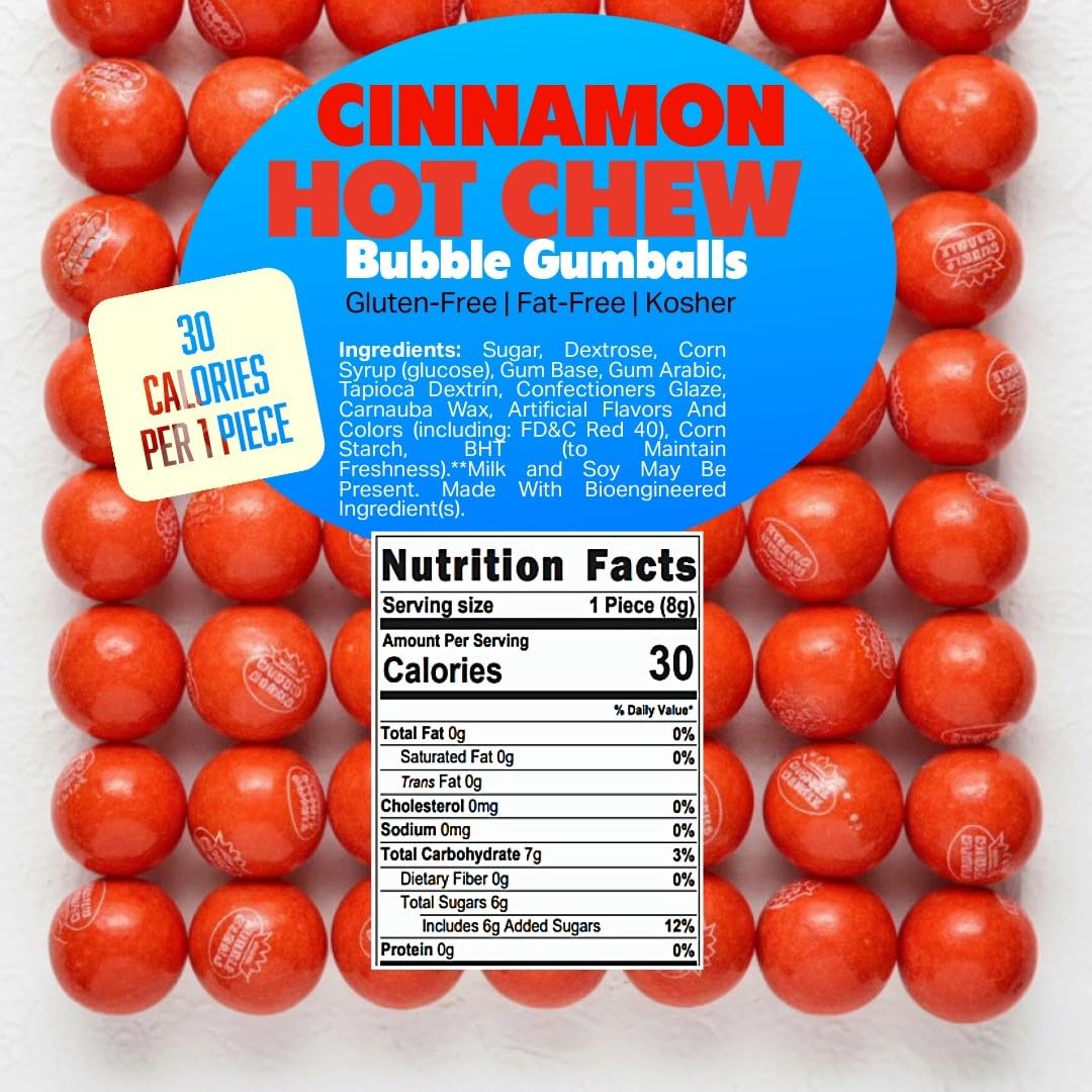 SweetGourmet Hot Chew Cinnamon Bubble Gum Balls, Spicy Cinnamon Flavor, 5 Pound Bulk Bag, 1-Inch, Gluten-Free, Fat-Free, 275 Count