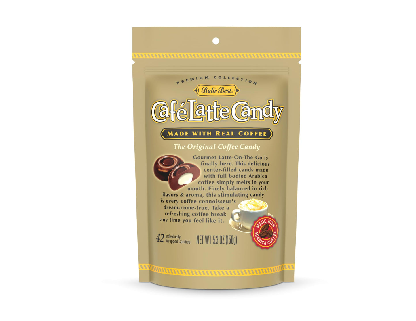 Bali's Best Café Latte Candy, 5.3 Oz (Pack of 12), Individually Wrapped Hard Candy with Latte Filled Center, Made with Real Sumatran Coffee, Halal