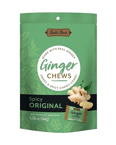 Bali's Best Ginger Chews, Spicy Original Flavor, 5.08 Oz, Individually Wrapped Soft Candy, Made with 100% Real Ginger, Digestive Health Support, Upset