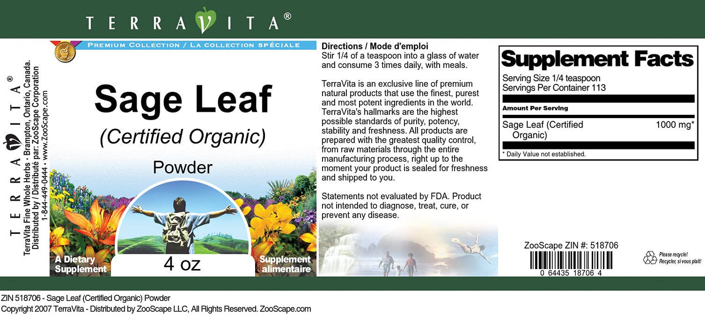 Sage Leaf (Certified Organic) Powder (4 oz, ZIN: 518706) - 3 Pack