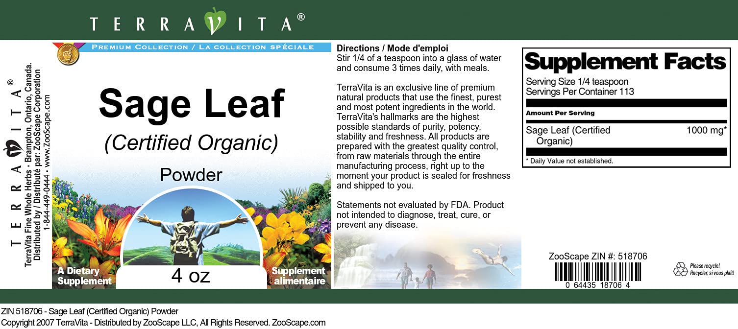 Sage Leaf (Certified Organic) Powder (4 oz, ZIN: 518706) - 3 Pack