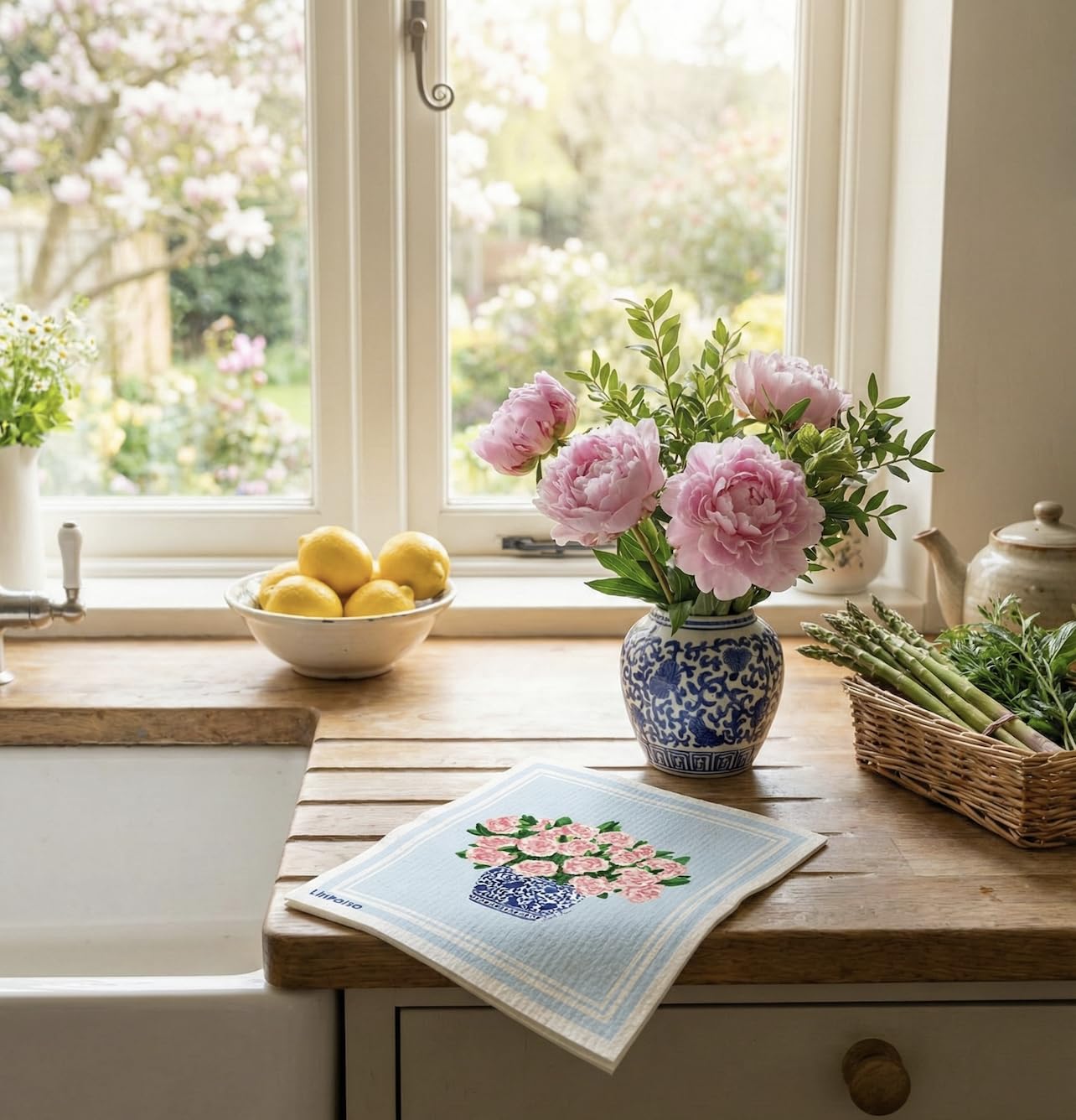 Linhome Garden Collection Swedish Dishcloth, Reusable Paper Towel, Super Absorbent Cellulose Sponge, Kitchen Cleaning Cloth, Washable & Compostable