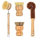 4 Piece Bamboo Dish Brush Set - Bamboo Dish Bottle Brush with Sisal, Dish Scrubber for Kitchen Cleaning Dishes, Pots, Pans